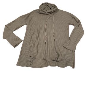 Cable & Guage Turtle Neck Swing Top Medium Waffle Thermal Drawstring Olive Green